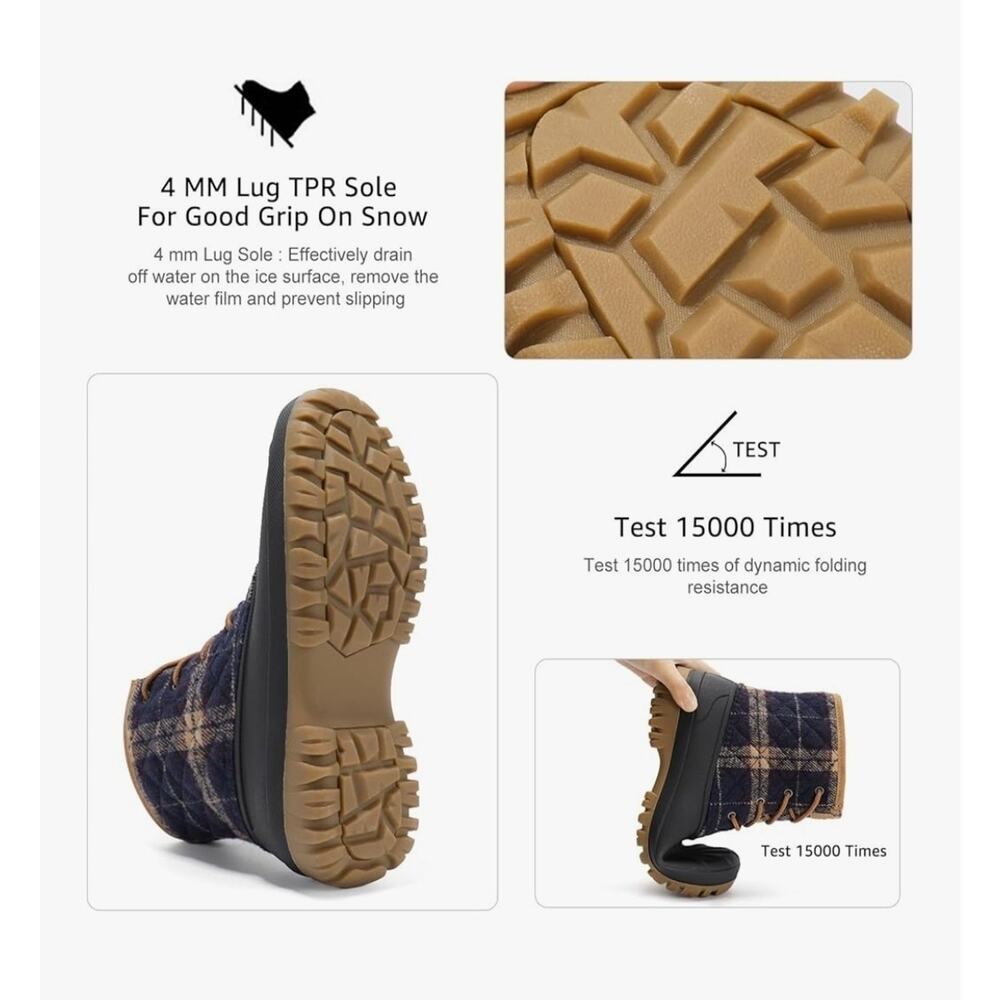 STQ Duck Snow Boots, Women Waterproof Winter Quilted, Antique Navy Plaid, Size 8 - Picture 4 of 7